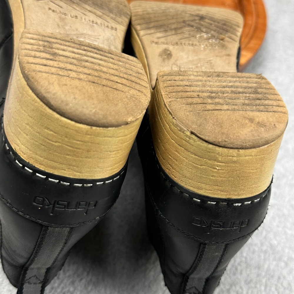 Dansko Black Leather Chelsea Ankle Boots Wood Grain Platform Wedge Womens 38 - Picture 14 of 15